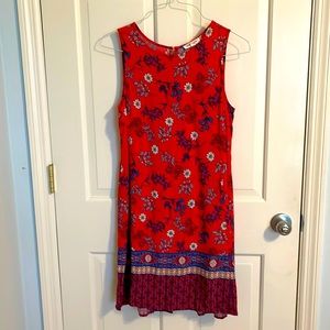 Beach Lunch Lounge dress, Size S, red floral, with contrasting border, so cute